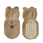 Zwiiyzr 2025 Newborn Baby Non Slip Grip Socks Barefoot Shoes First Walkers Toddler Boys Girls Keep Warm Kids Soft Dispensing Indoor Socks for 0-5 Years Brown